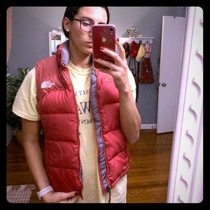 North face red puffer vest